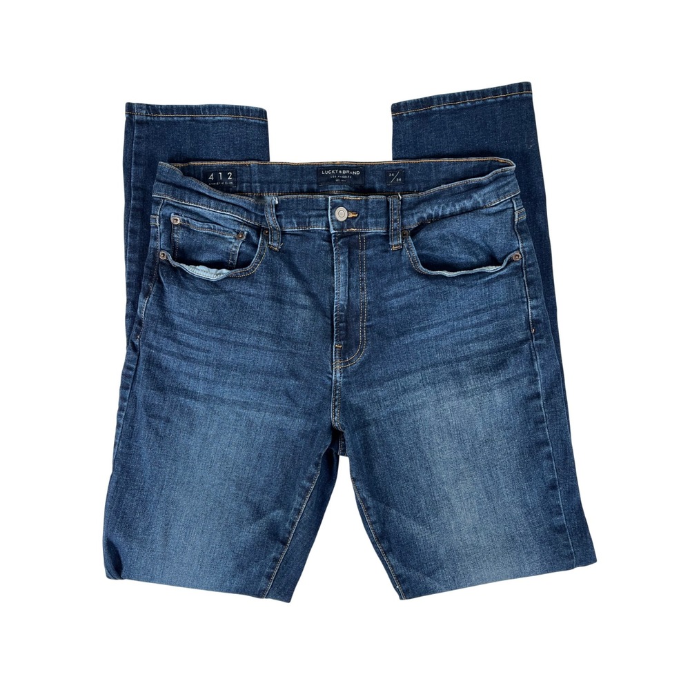 Lucky Brand 412 Athletic Slim Dark Wash Blue Denim Jeans Mens 34x34